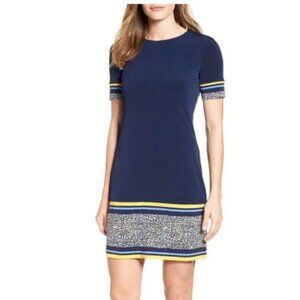 Michael Kors Dress 2X Blue Yellow Floral Stretch Short Sleeve Pullover Washable